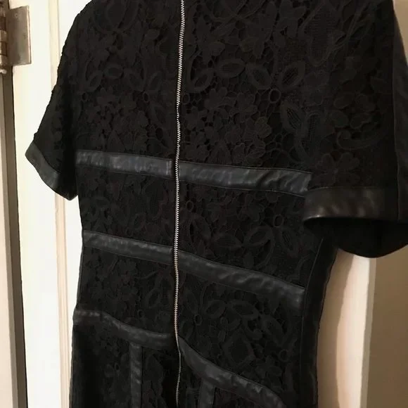 The Kooples Black Leather and Lace Dress - Size 38 / 6